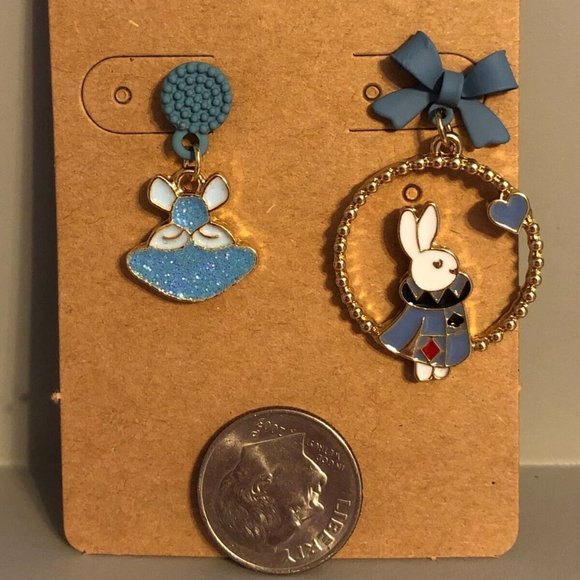 5/$20 Alice in Wonderland Dangle Earrings new! White Rabbit - Picture 2 of 4